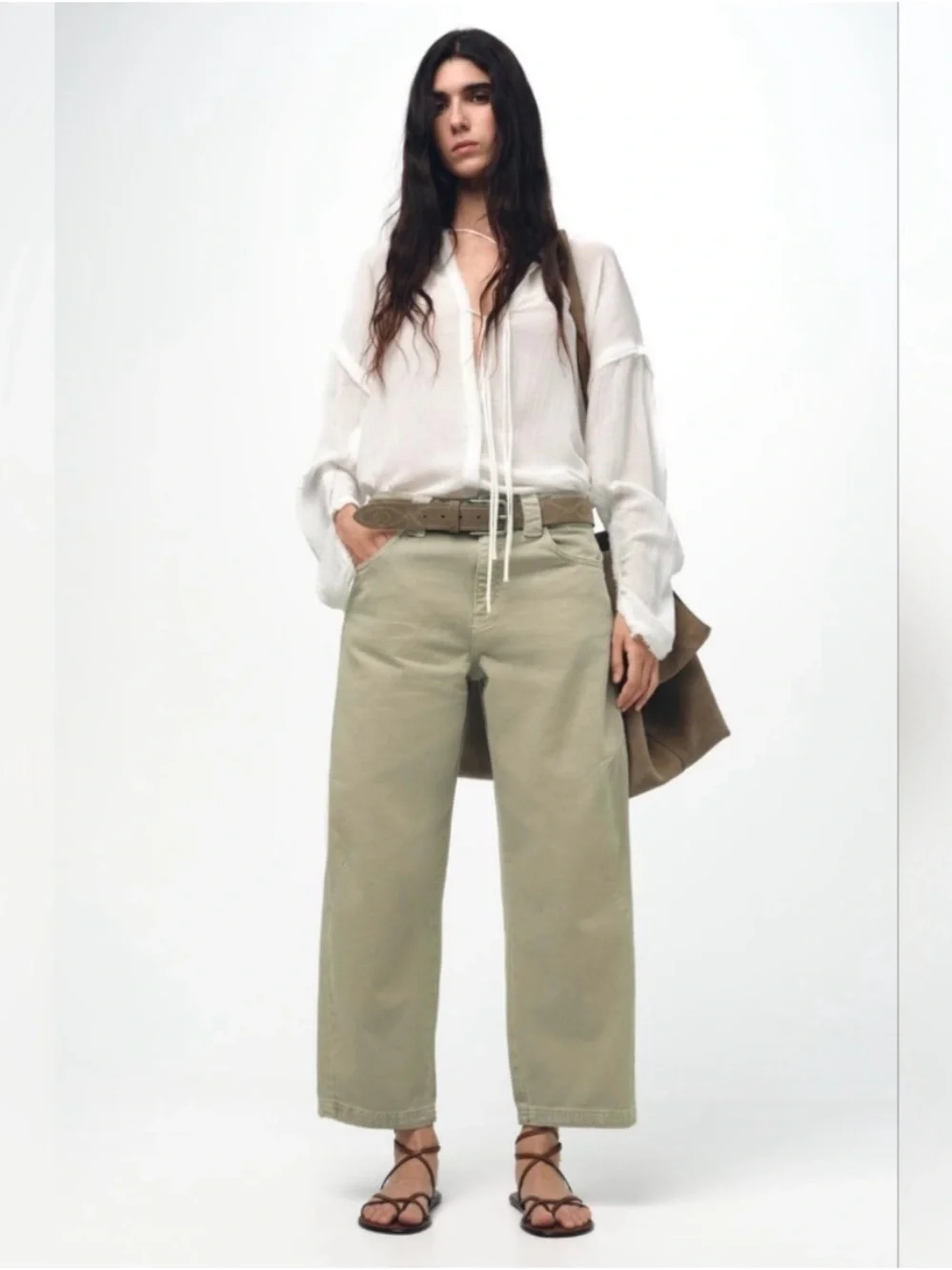 Women's Zara The Cropped Barrel Pants Khaki/Olive NWT size 8